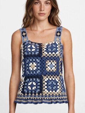 Ricki's Blue and Cream Crochet Patchwork Tank